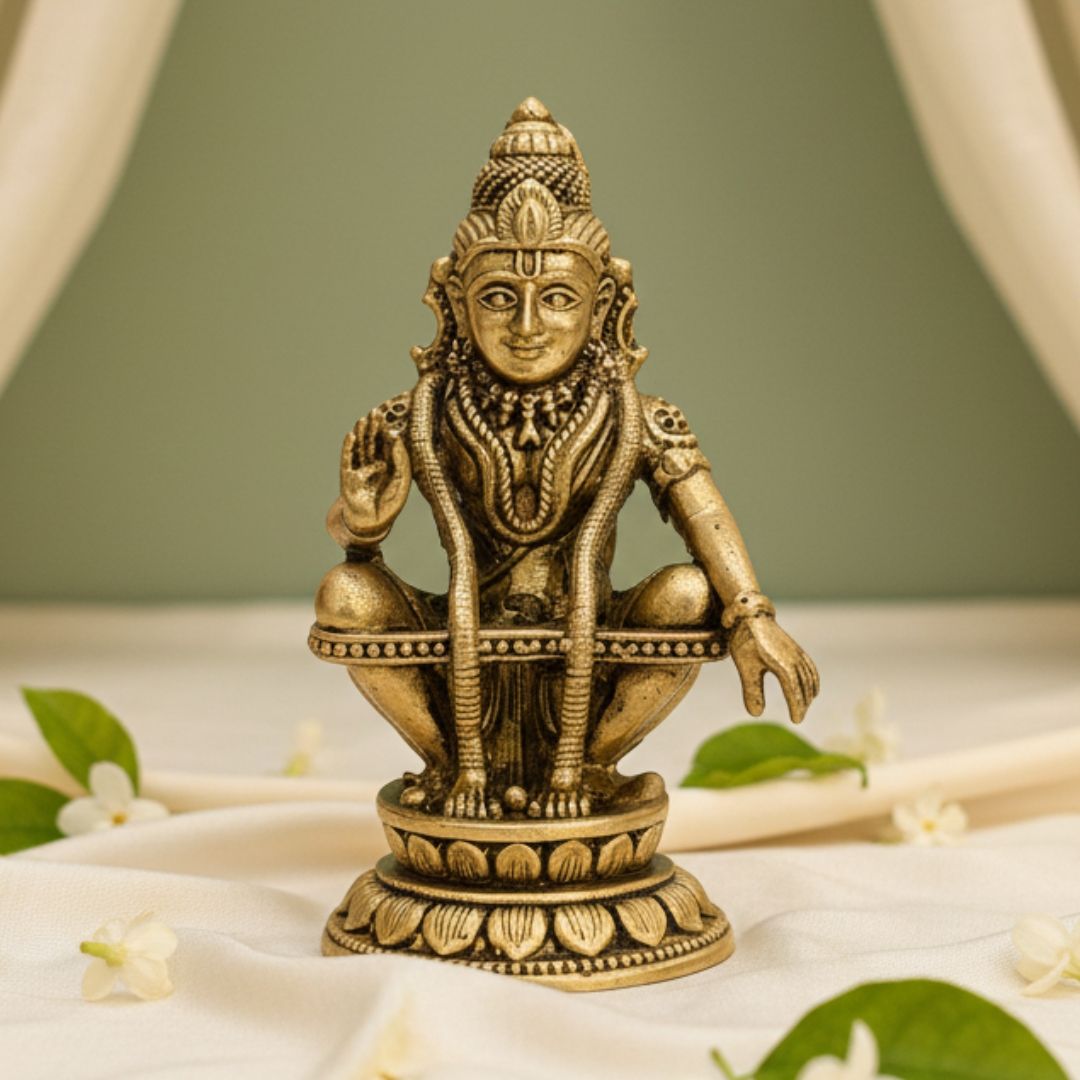 Sukh Sehaj Lord Ayyappa Murti | Brass Murti | Handcrafted, Antique Finish, 3.0 Inch Height, for Home Temple, Decor, Pooja Ritual and Gifting
