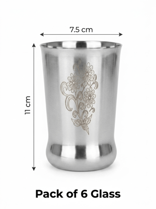 WEKTU Royal Floral Engraved Stainless Steel Water Glass Set of 6