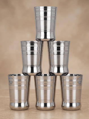 WEKTU Premium Stainless Steel Glass Set of 6 – Multi-Groove Ribbed Water & Milk Tumblers
