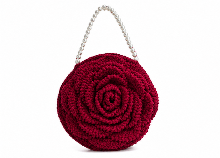 Handcrafted Crochet Rose Handbag with Pearl Handle - Handbags | Buy online on ZillyBuy