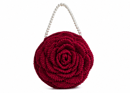 Handcrafted Crochet Rose Handbag with Pearl Handle