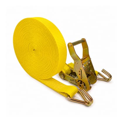 Trion Products Ratchet Straps with J Hook, Heavy Duty Cargo Lashing Belt, Polyester Lashing Belt for Pickup Trucks, Motorcycles, Trailers & Cargo, 1500 kg Break Strength, 1 Inch x 46 Feet, Yellow