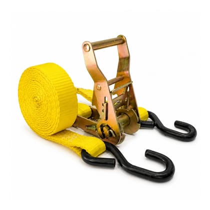 Trion Products Ratchet Straps with S Hooks, Heavy Duty Cargo Lashing Belt, Polyester Lashing Belt for Motorcycle, Bike, Trailer, Truck & Cargo Securing, 1 Inch x 10 Feet, Yellow