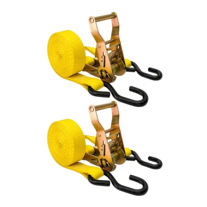 Trion Products Lashing Belt with S Hook - Pack of 2 | Heavy Duty Cargo Ratchet Strap, Polyester Lashing Belt for Motorcycle, Bike, Trailer, Truck & Cargo Securing | 1 Inch x 10 Feet, Yellow