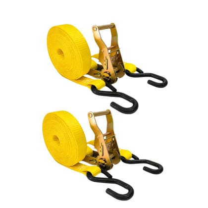 Trion Products Lashing Belt with S Hook - Pack of 2 | Heavy Duty Ratchet Strap, Cargo Lashing Belt, Polyester Lashing Belt for Bike, Pickup Truck, Trailer Cargo Tie Down | 1 Inch x 15 Feet, Yellow