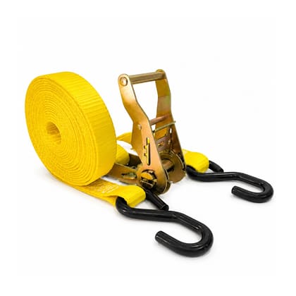 Trion Products Ratchet Straps with S Hook, Heavy Duty Lashing Belt, Cargo Lashing Belt, Polyester Lashing Belt for Bike, Pickup Truck, Trailer Cargo Tie Down, 1 Inch x 15 Feet, Yellow