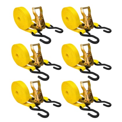 Trion Products Heavy Duty Ratchet Cargo Lashing Belt - 1 Inch x 15 ft with S Hook | Heavy Duty Lashing Belt, Polyester Lashing Belt for Bike, Pickup Truck, Trailer Cargo Tie Down | Pack of 6