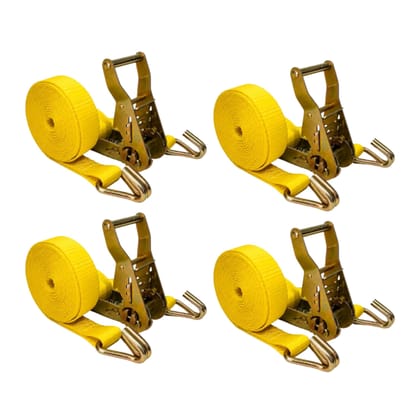 Trion Products Heavy Duty Ratchet Cargo Lashing Belt - Pack of 4 with J Hook, Polyester Lashing Belt for Motorcycles, ATVs, Trailer & Cargo Tie Down, 1500 kg Break Strength, 1 Inch x 15 ft