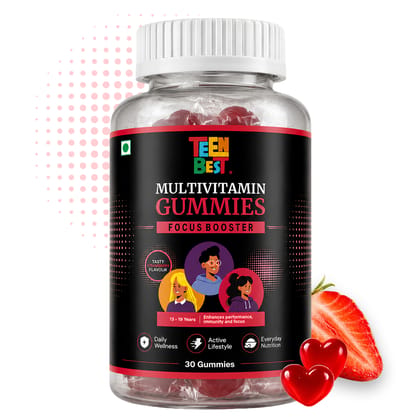 HealthBest Teen Multivitamin Gummies for Boys & Girls (13–19 Years) | Enhances Focus, Energy & Immunity - 30 Strawberry Gummies