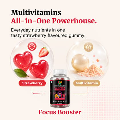HealthBest Teen Multivitamin Gummies for Boys & Girls (13–19 Years) | Enhances Focus, Energy & Immunity - 30 Strawberry Gummies