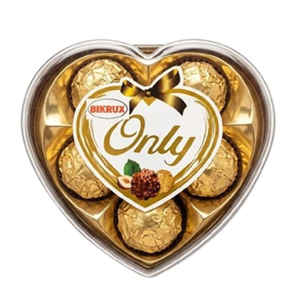 BIKRUX Only Luxury Chocolate Gift Box - Heart-Shaped Assortment with Premium Hazelnuts 5 piece