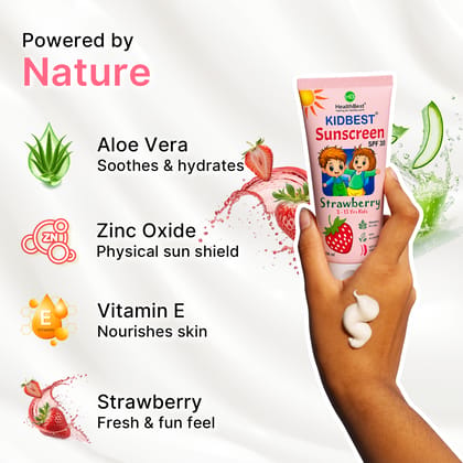 HealthBest Kids Sunscreen SPF 30 PA+++ Strawberry, 100 ml | Boosts Vitamin D Absorption Prevents Tanning