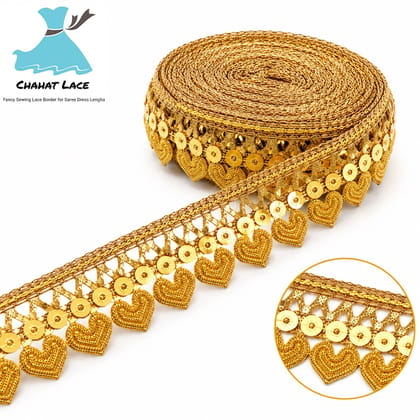 Chahat Lace Shiny Gold Sequnce Zari Border Gota Patti Lace for Sewing, Embroidery, Edging, Saree Border, Blouse, Dupatta Border, Lehenga, Kurti etc. (9 Meters, 31mm Wide)