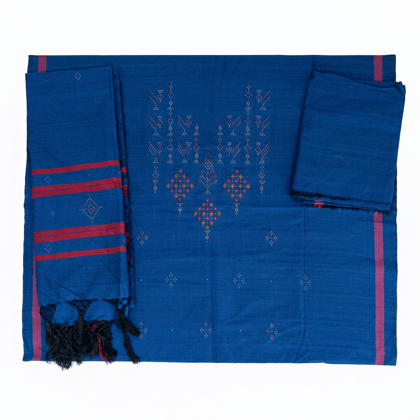 Naitik Tangaliya Art Premium Cotton Dress Material with Contrast Dupatta | Blue Handwoven Unstitched Salwar Suit Fabric for Women | Soft Cotton Ethnic Wear
