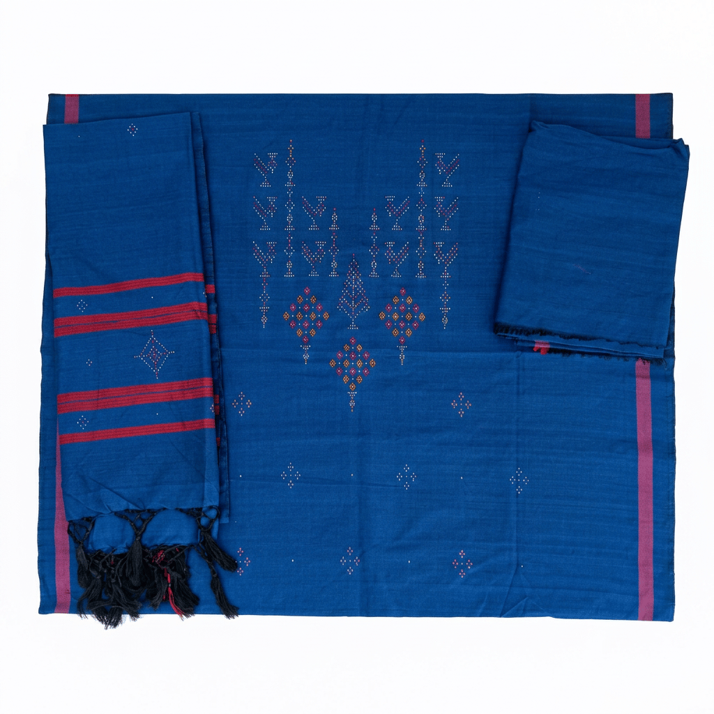 Naitik Tangaliya Art Premium Cotton Dress Material with Contrast Dupatta | Blue Handwoven Unstitched Salwar Suit Fabric for Women | Soft Cotton Ethnic Wear