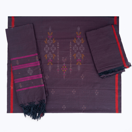 Naitik Tangaliya Art Premium Cotton Dress Material with Contrast Dupatta | Handcrafted Woven Fabric | Unstitched Salwar Suit Material | Maroon | Women's Ethnic Wear