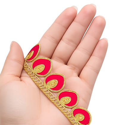 Pink Gota Patti Lace Border | Sewing Embroidery Ribbon Trim with Golden Zari Cutwork | 3 cm Width 9 Meter Roll for Saree Suit Bridal Dupatta Blouse Dress Choli Lehenga Anarkali Hijab Gown Kurti