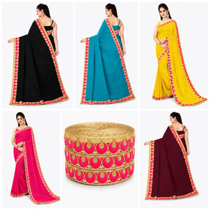 Pink Gota Patti Lace Border | Sewing Embroidery Ribbon Trim with Golden Zari Cutwork | 3 cm Width 9 Meter Roll for Saree Suit Bridal Dupatta Blouse Dress Choli Lehenga Anarkali Hijab Gown Kurti