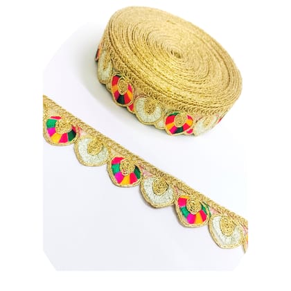 Chahat Lace Multicolor Gota Patti Lace Border 3 cm x 9 Meter | Golden Zari Embroidery Cutwork Ribbon Trim for Saree, Suit, Dupatta, Blouse, Lehenga, Dress, Kurti, Choli, Gown, Anarkali & DIY Craft Decoration