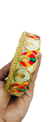 Chahat Lace Multicolor Gota Patti Lace Border 3 cm x 9 Meter | Golden Zari Embroidery Cutwork Ribbon Trim for Saree, Suit, Dupatta, Blouse, Lehenga, Dress, Kurti, Choli, Gown, Anarkali & DIY Craft Decoration