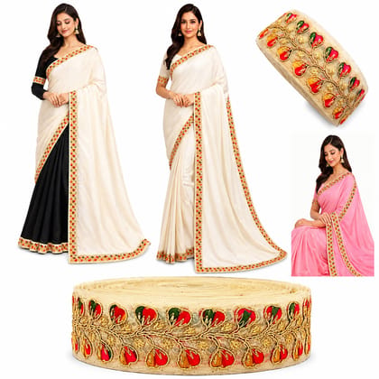 Multicolor Gota Patti Flower Lace Border Sewing Embroidery Ribbon Trim Golden Zari Cutwork Fabric Decoration Craft Clothes 3 Inch Width 9 Meter Roll For Saree Suit Bridal Dupatta Blouse Dress Choli Lehenga Anarkali Hijab Gown Kurti