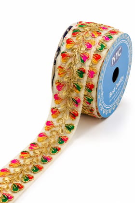 Multicolor Gota Patti Flower Lace Border Sewing Embroidery Ribbon Trim Golden Zari Cutwork Fabric Decoration Craft Clothes 3 Inch Width 9 Meter Roll For Saree Suit Bridal Dupatta Blouse Dress Choli Lehenga Anarkali Hijab Gown Kurti