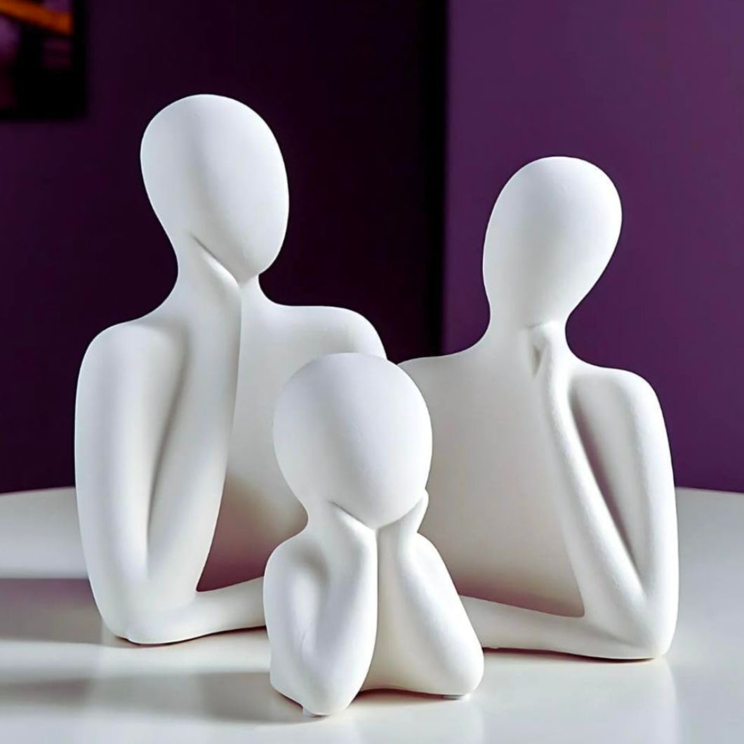 Modern Abstract Family Sculpture Set, White Resin Decorative Figurines, 3-Piece Table Decor for Home Office, Artifact for Table,Tabletop Corner Decor