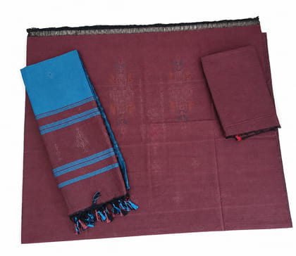 Naitik Tangaliya Art Premium Cotton Dress Material with Contrast Dupatta | Handwoven Unstitched Salwar Suit Fabric | Maroon & Green | Women's Ethnic Wea