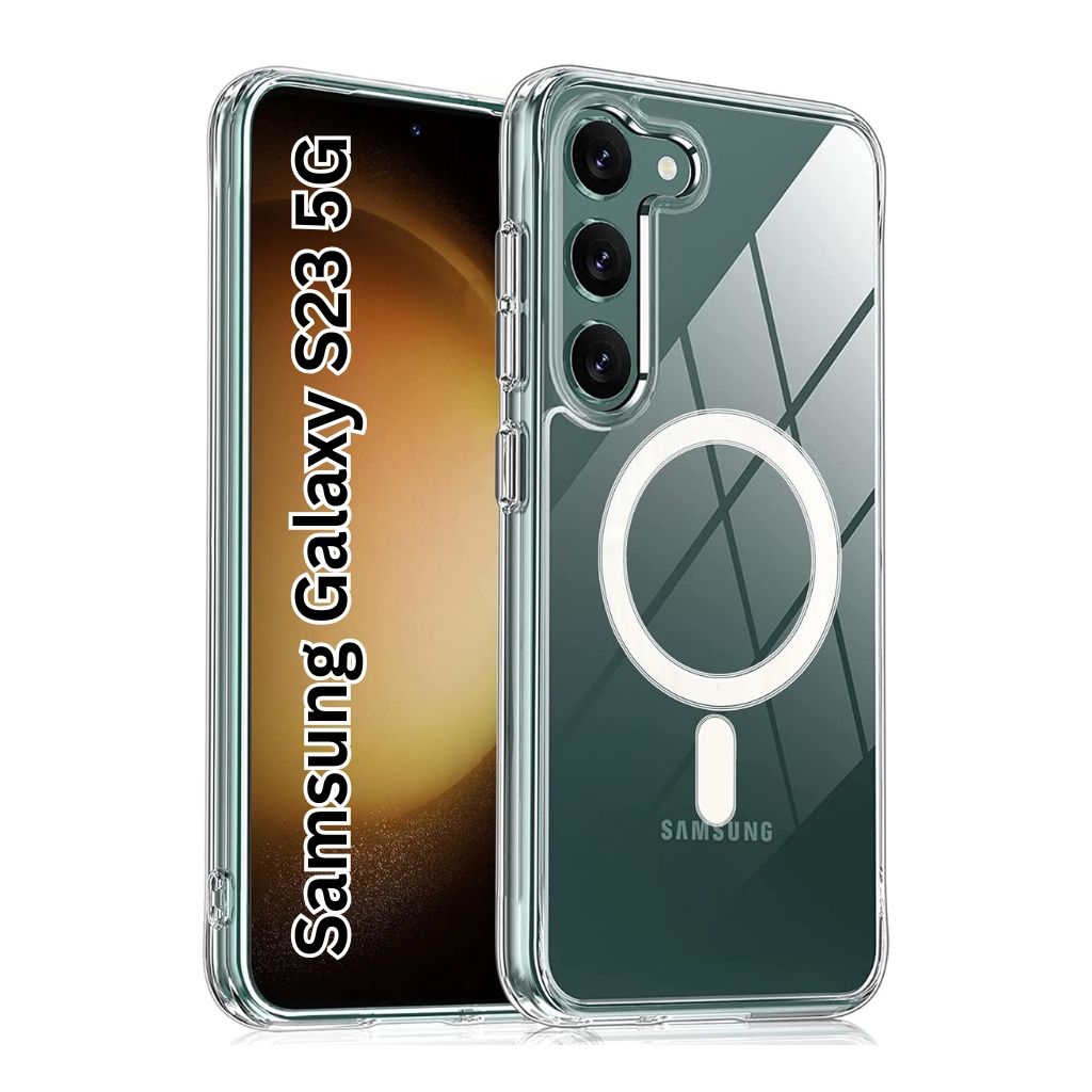 V3Deals Hybrid Ma gsa fe Compatible Back Cover for Samsung Galaxy S23 5G | Anti-Yellow Transparent | N52 Magnet Ring | Shockproof | Camera Protection | Hard PC+TPU Case (Transparent, S23 (Magnetic))