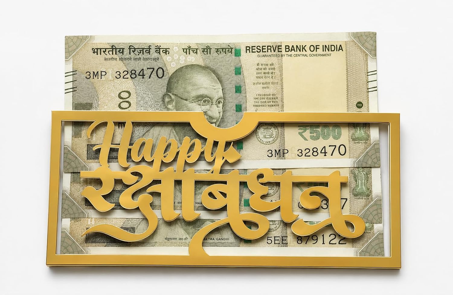 Happy Rakshabandhan Cash Gift Box, Golden Frame Rakhi Money Holder
