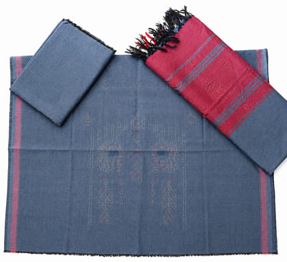 Naitik Tangaliya Art Premium Cotton Dress Material with Contrast Dupatta | Royal Blue Handwoven Unstitched Salwar Suit Material for Women | Soft Cotton Ethnic Wear