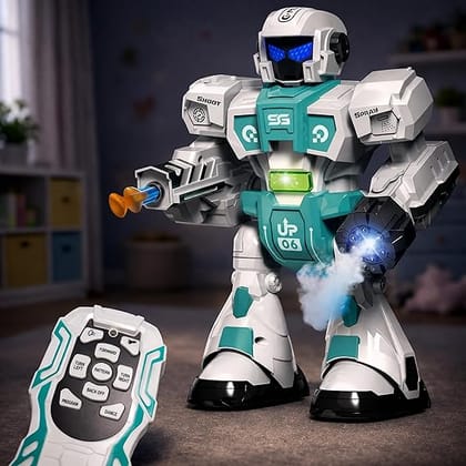 Toyshine Steam Producing Remote Controlled Warrior Robot Toy with Lights Sound Music Dancing Action & Shooting Sticky Projectiles for Kids Toyshine Steam Producing Remote Controlled Warrior Robot Toy with Lights Sound Music Dancing Action & Shooting Sticky Projectiles for Kids