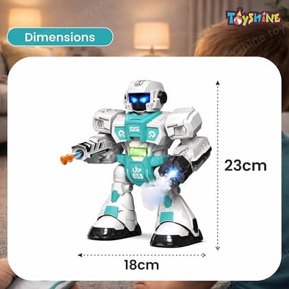 Toyshine Steam Producing Remote Controlled Warrior Robot Toy with Lights Sound Music Dancing Action & Shooting Sticky Projectiles for Kids Toyshine Steam Producing Remote Controlled Warrior Robot Toy with Lights Sound Music Dancing Action & Shooting Sticky Projectiles for Kids