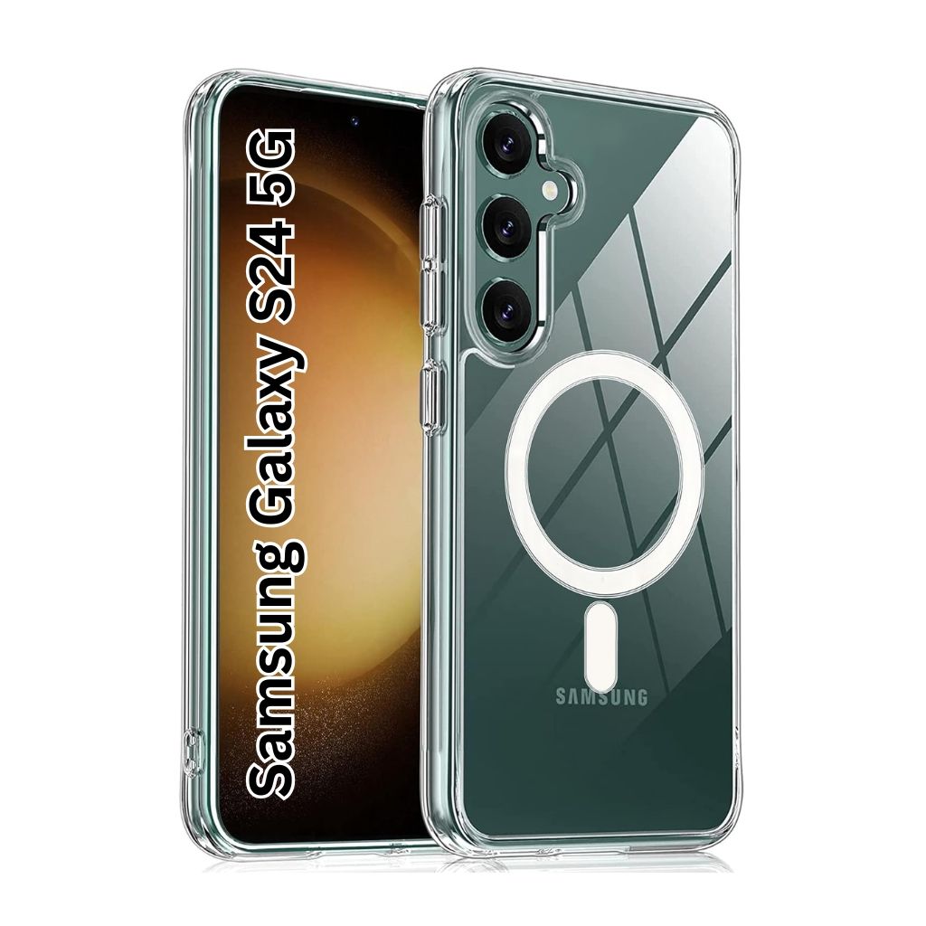 V3Deals Hybrid Back Cover Case for Samsung Galaxy S24 5G | Ma gsa fe Compatible | N52 Magnetic Ring | Anti-Yellow Hard Transparent Back | Shockproof | PC & TPU (Transparent, S24 (Magnetic))