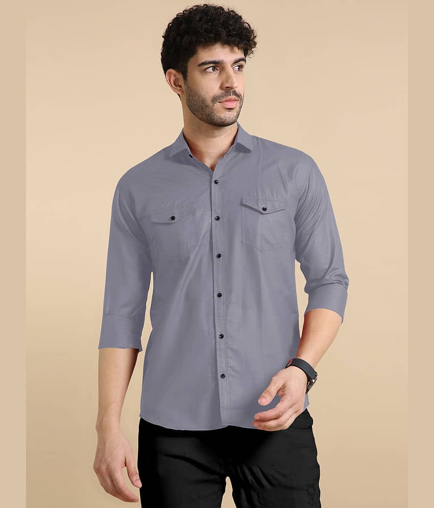 VTEXX Cotton Blend Regular Fit Solids Full Sleeves Men's Casual Shirt - Grey ( Pack of 1 )