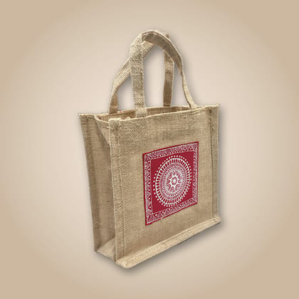 Hand Painted Aipan Design Small Jute Organizer  