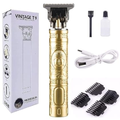 Vintage T9 Professional Hair & Beard Trimmer | Cordless USB Rechargeable Zero Gap T-Blade Hair Clipper | Stainless Steel Blade | Grooming Kit for Men