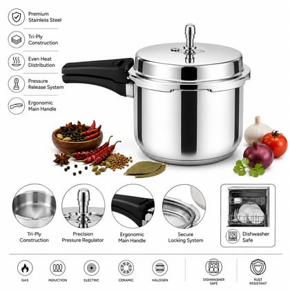 Tri-Ply Stainless Steel Pressure Cooker | 3 Litre | Gas & Induction Compatible 