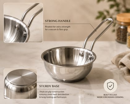 Tri-Ply 3-Piece Mini Cookware Set | 12 cm Saucepan, 16 cm Fry Pan & 16 cm Kadai