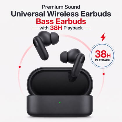 Buds 2r Wireless Earbuds Compatible with OnePlus - 12.4mm Bass Drivers, 38H Playtime, Dual Mic, IP55 Water Resistant