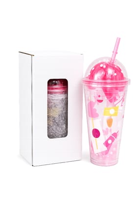KTRS ENTERPRISE water bottleReusable Double Wall Tumbler with Dome Lid & Straw | 450ml BPA Free Plastic Sipper Cup | Leak Resistant | Cute Printed Cold Drink Cup | Travel Mug for Kids & Adults