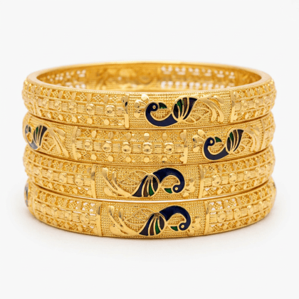 Traditional Gold-Plated Enamel Peacock Bangle Set (Pack of 4)