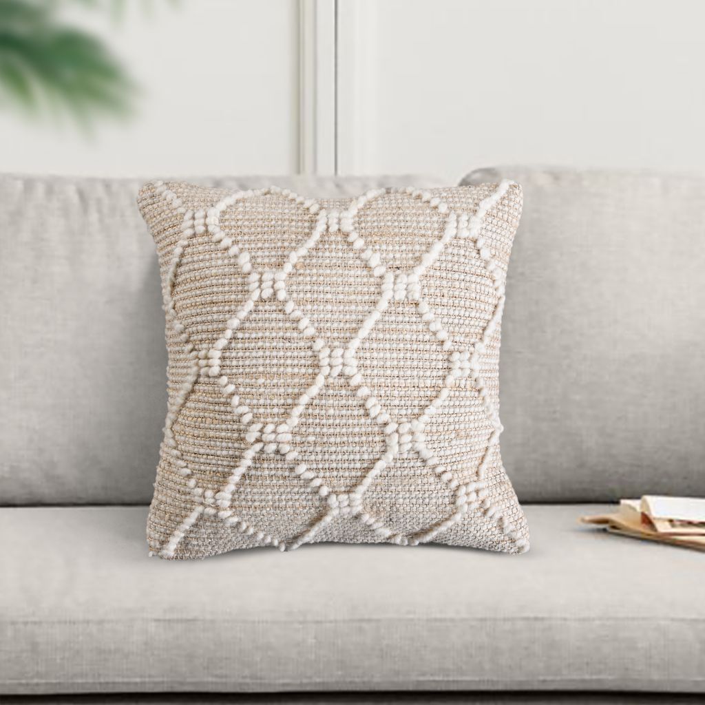 CALLIZZO Handmade Jute & Wool Cushion Cover | Natural/Ivory | Hand Woven Decorative Throw Cushion | 45x45 cm