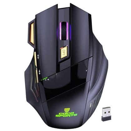 coconut Gold+ Wireless Gaming Mouse Rechargeable, Bluetooth + 2.4GHz Dual Mode Multi Device Mouse, 3200 DPI, RGB LED Gaming Mouse with 7 Buttons & Fire Button, Ergonomic Mouse for Laptop PC Computer