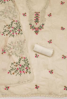 Sidhidata Women's Heavy Cotton Thread & Sequence Embroidery Work Unstitched Salwar Suit Dress Material With Chanderi Sequence Work Dupatta (Free Size)