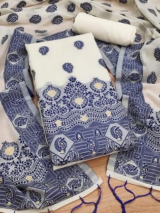 Handloom Banarasi Cotton Unstitched Salwar Suit with Dupatta, 50 Inch Length, Women's Unstitched Salwar Suit Dress Material with Dupatta, Unstitched Salwar Suit Set