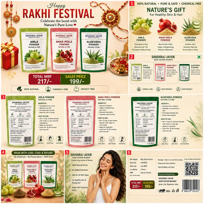SHUSHRAJ JAIVIK 3 in 1 Face Beauty Powder – Amla, Aloevera & Anar Peels Powder Combo | 240G