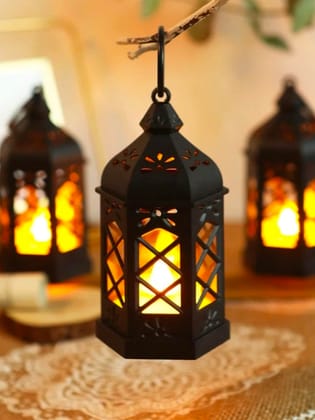 2 Pcs Flameless & Smokeless Acrylic Antique LED Hurricane Lantern Lamp V Candle Light for Home Decor, Drawing  Room, Table Decor (12.5 cm)