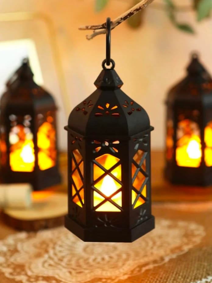 2 Pcs Flameless & Smokeless Acrylic Antique LED Hurricane Lantern Lamp V Candle Light for Home Decor, Drawing  Room, Table Decor (12.5 cm)