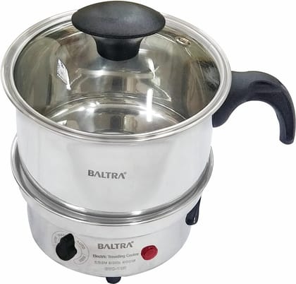 BALTRA BTC-102 Glair Plus 400 Watts Multi Cooker Electric Kettle Stainless Steel Body with Glass Lid (0.9 L)